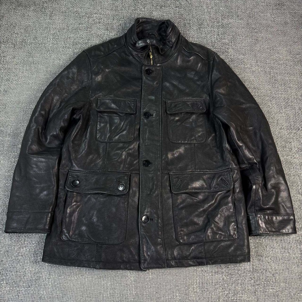 Boutique of Leathers Field Jacket Mens XL Black Leather 4-Pocket Y2K Coat